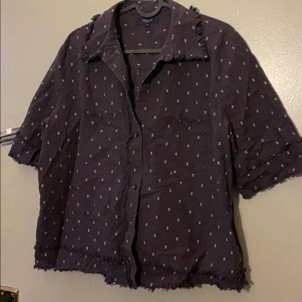 Madewell Navy Button-Down Shirt with White Dot Pattern